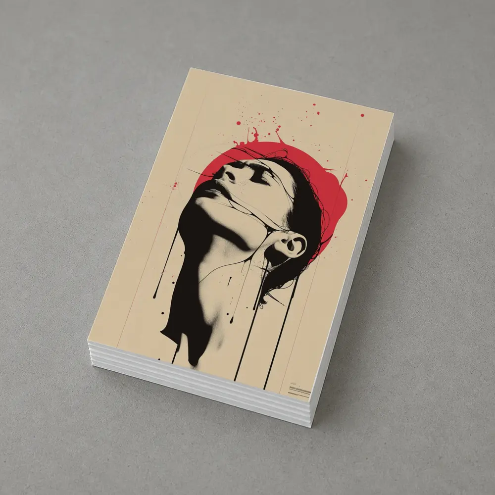 Woman Head Tilted Back Red Circle Art – Postcards