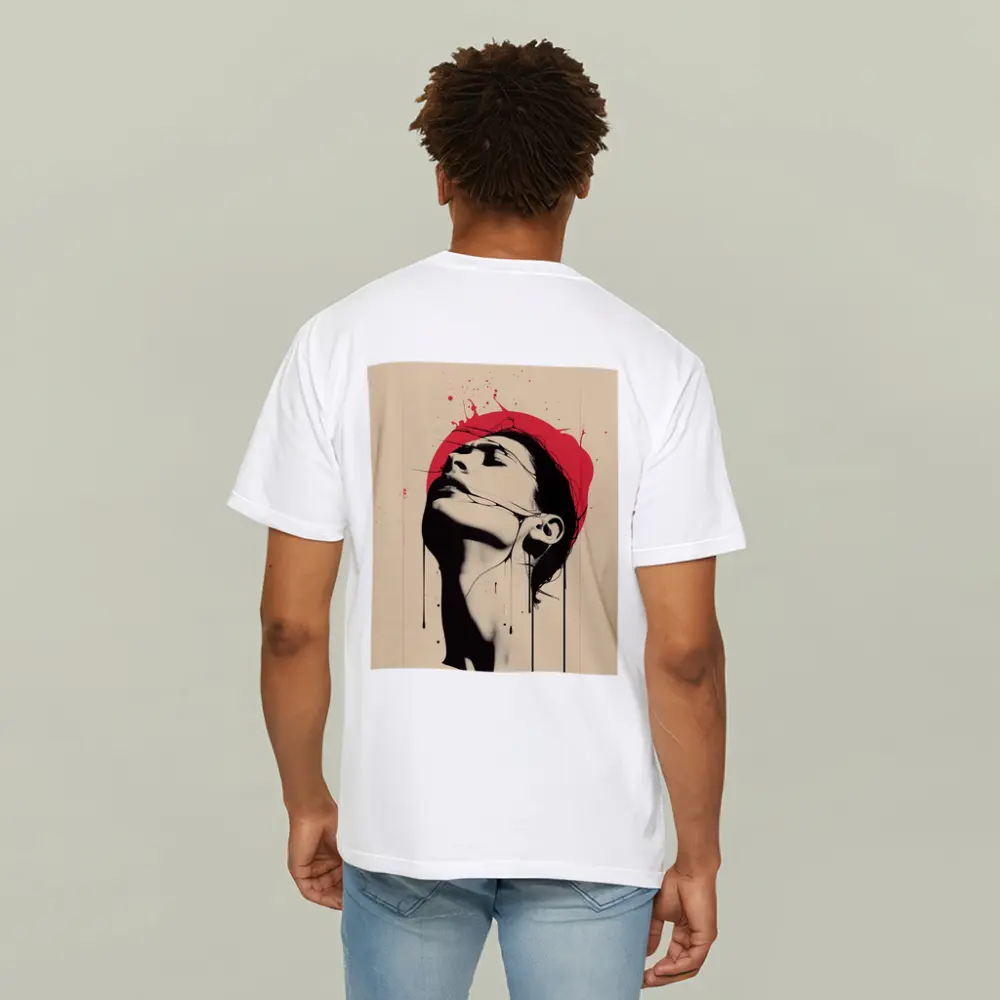 Woman Head Tilted Back Red Circle Art – T-Shirts