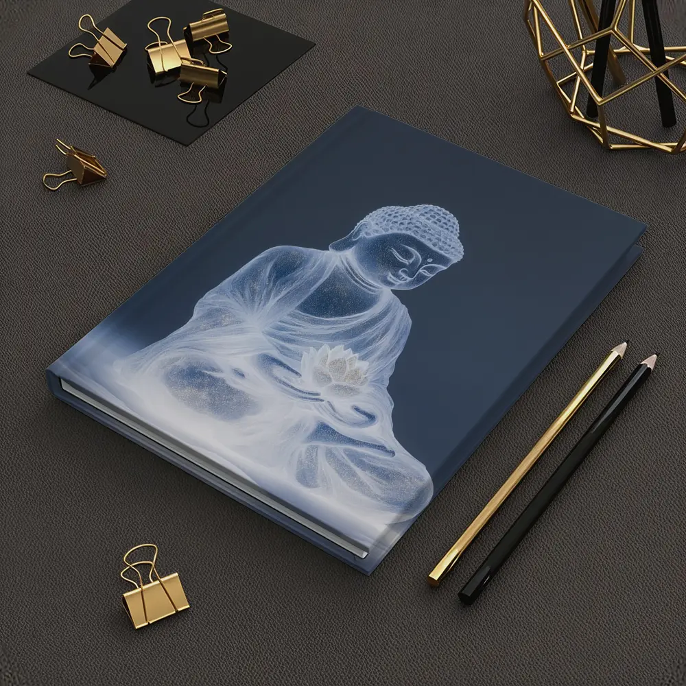 Glowing Buddha Lotus Meditation Gray Background – Notebooks