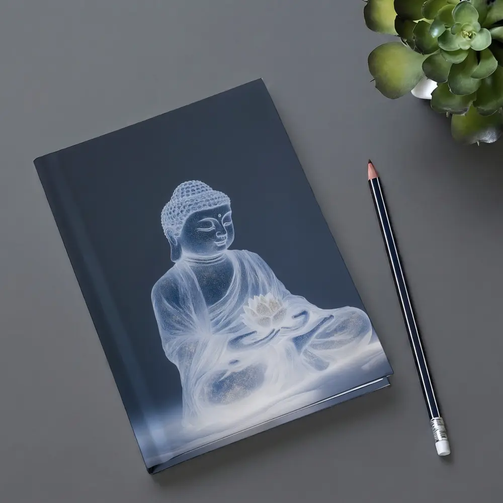 Glowing Buddha Lotus Meditation Gray Background – Notebooks