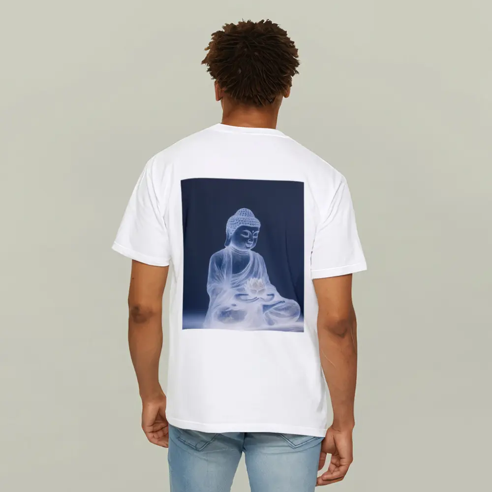 Glowing Buddha Lotus Meditation Gray Background – T-Shirts
