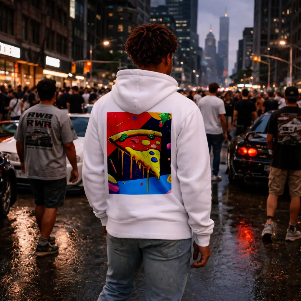 Pop Art Pizza Slice In Cosmic Space – Hoodies