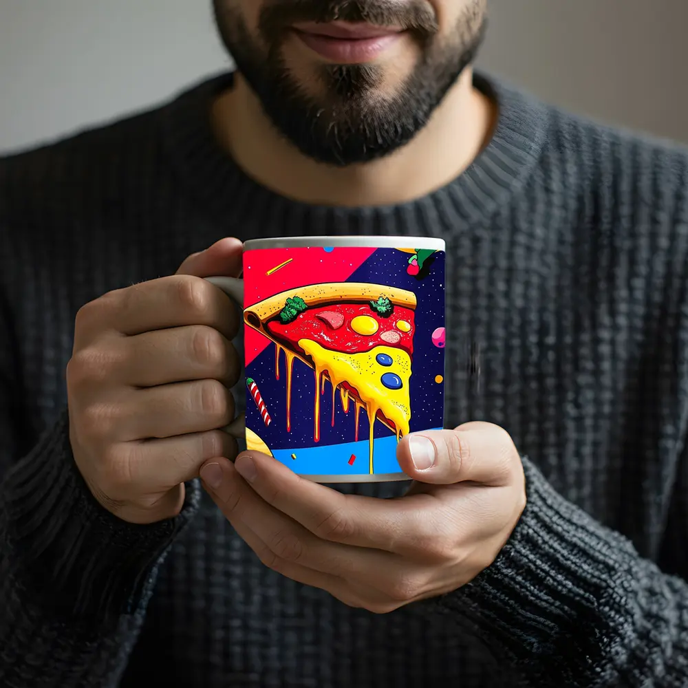 Pop Art Pizza Slice In Cosmic Space – Mugs