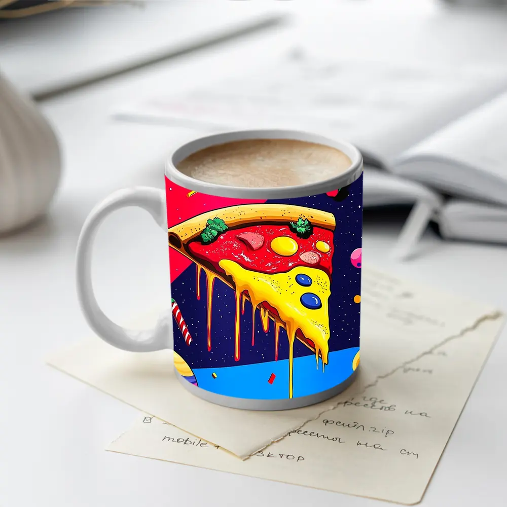 Pop Art Pizza Slice In Cosmic Space – Mugs