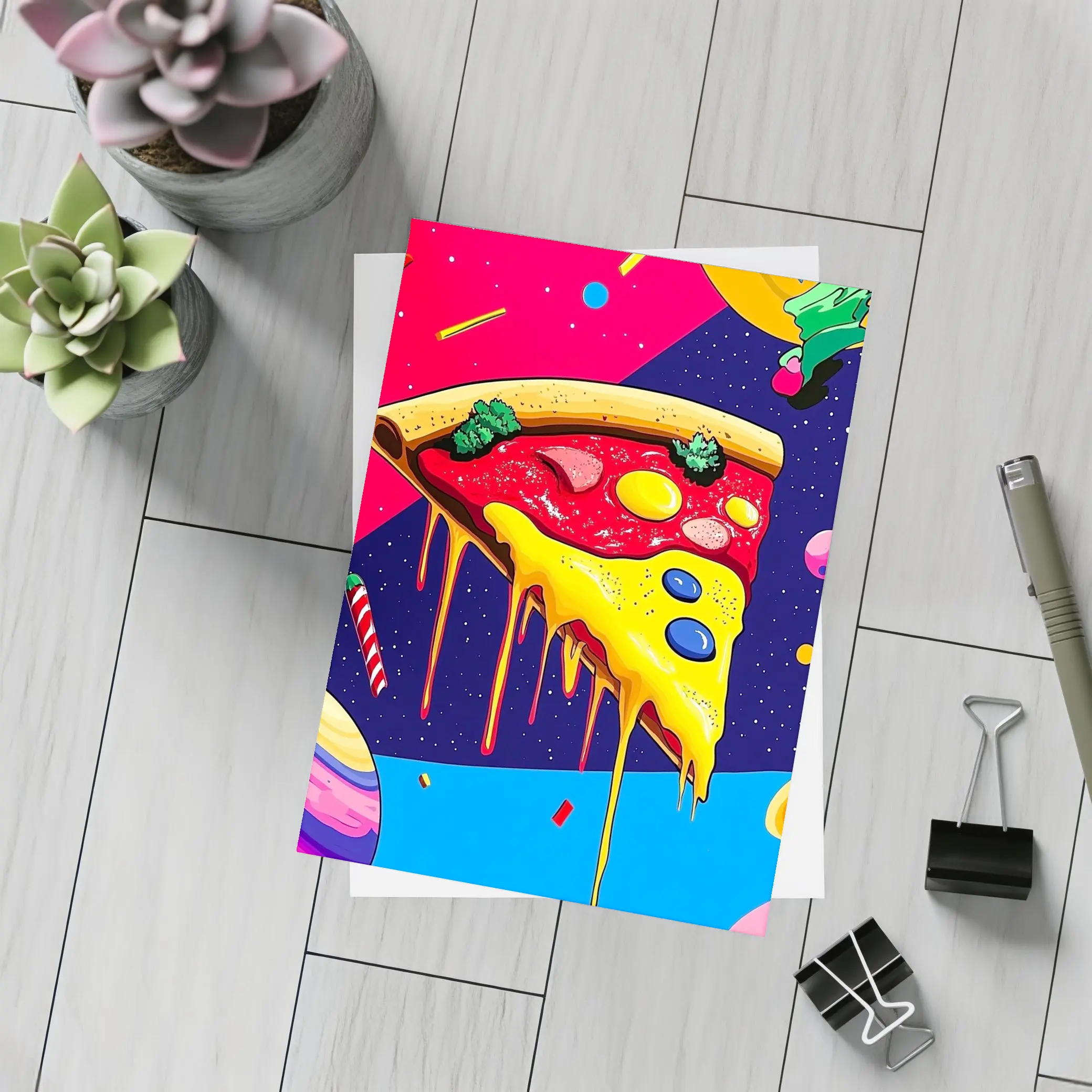 Pop Art Pizza Slice In Cosmic Space – Postcards