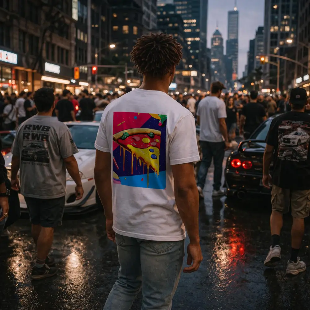 Pop Art Pizza Slice In Cosmic Space – T-Shirts