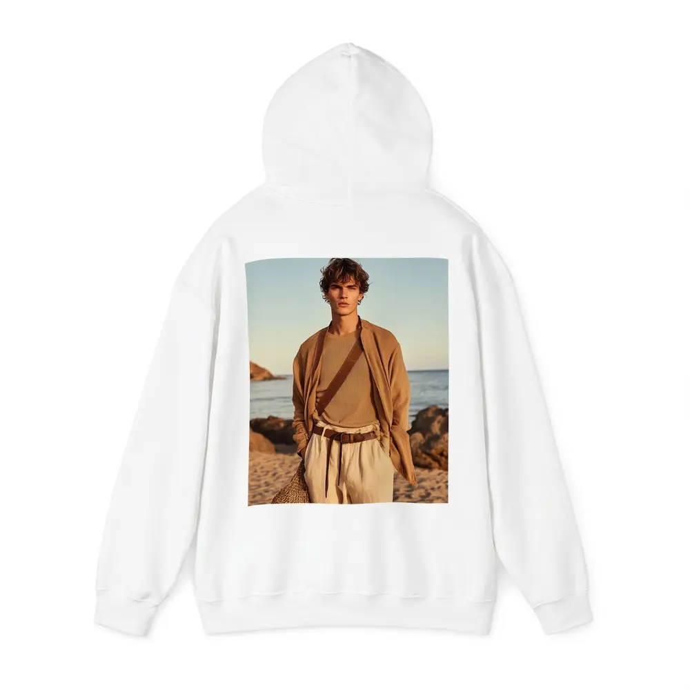 Young Man Beige Outfit Rocky Beach – Hoodies