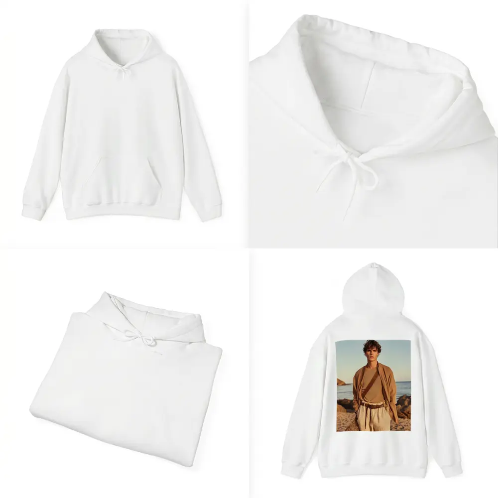 Young Man Beige Outfit Rocky Beach – Hoodies
