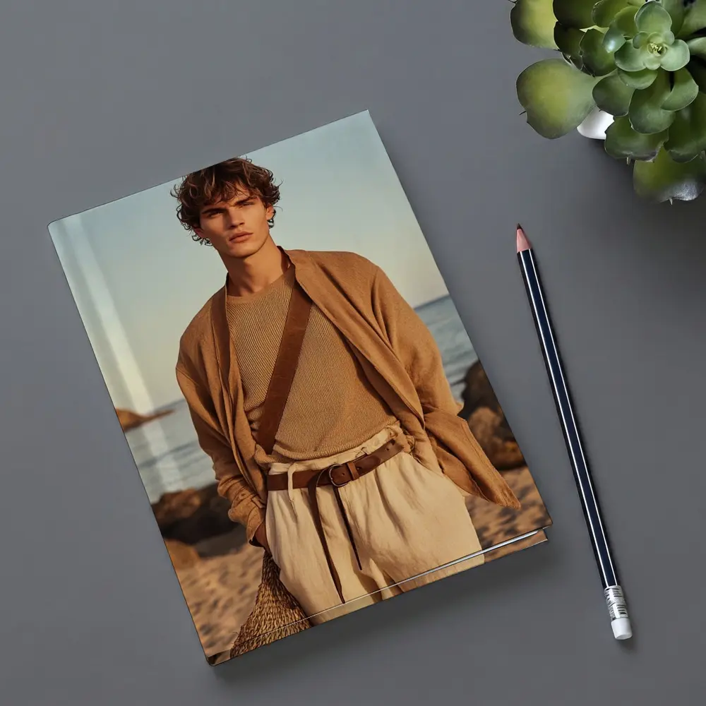 Young Man Beige Outfit Rocky Beach – Notebooks