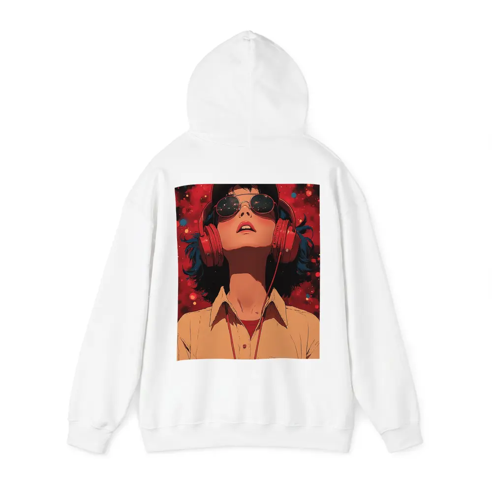 Anime Girl Headphones Red Cosmic Background – Hoodies