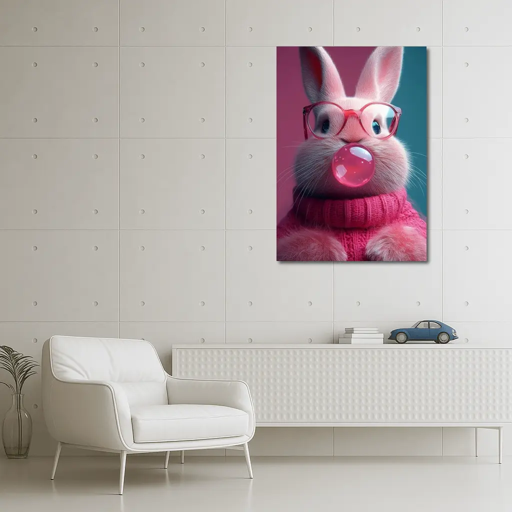 Pink Bunny Blowing Bubble Gum Art – Wall Art