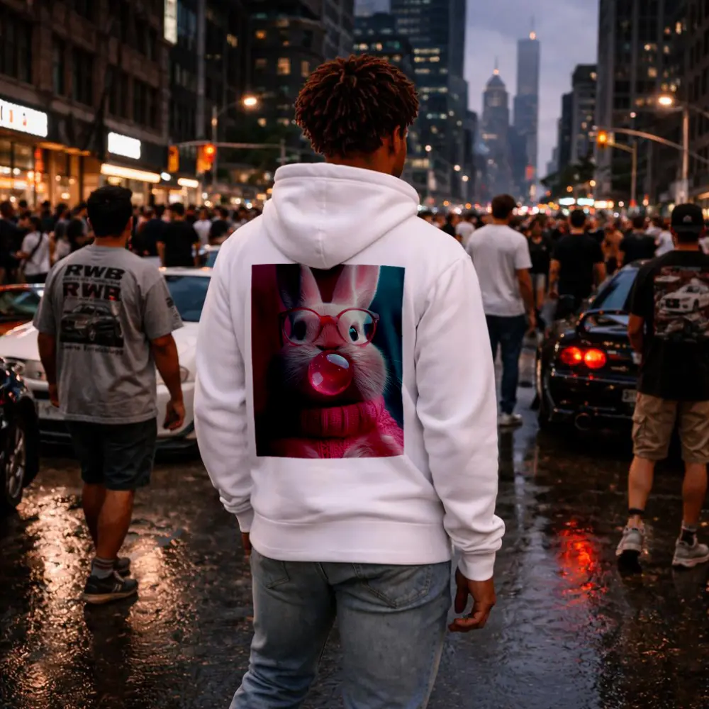 Pink Bunny Blowing Bubble Gum Art – Hoodies