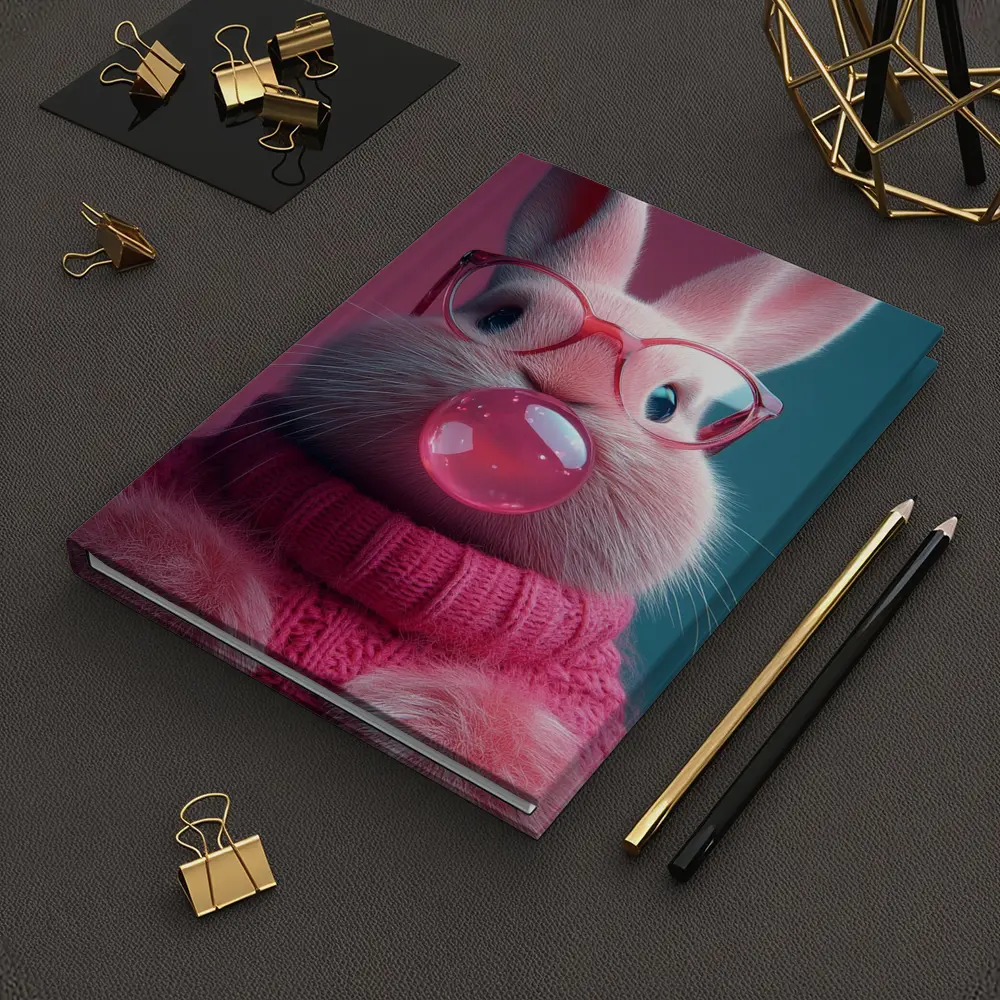 Pink Bunny Blowing Bubble Gum Art – Notebooks