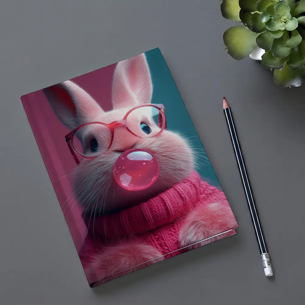 Pink Bunny Blowing Bubble Gum Art – Notebooks