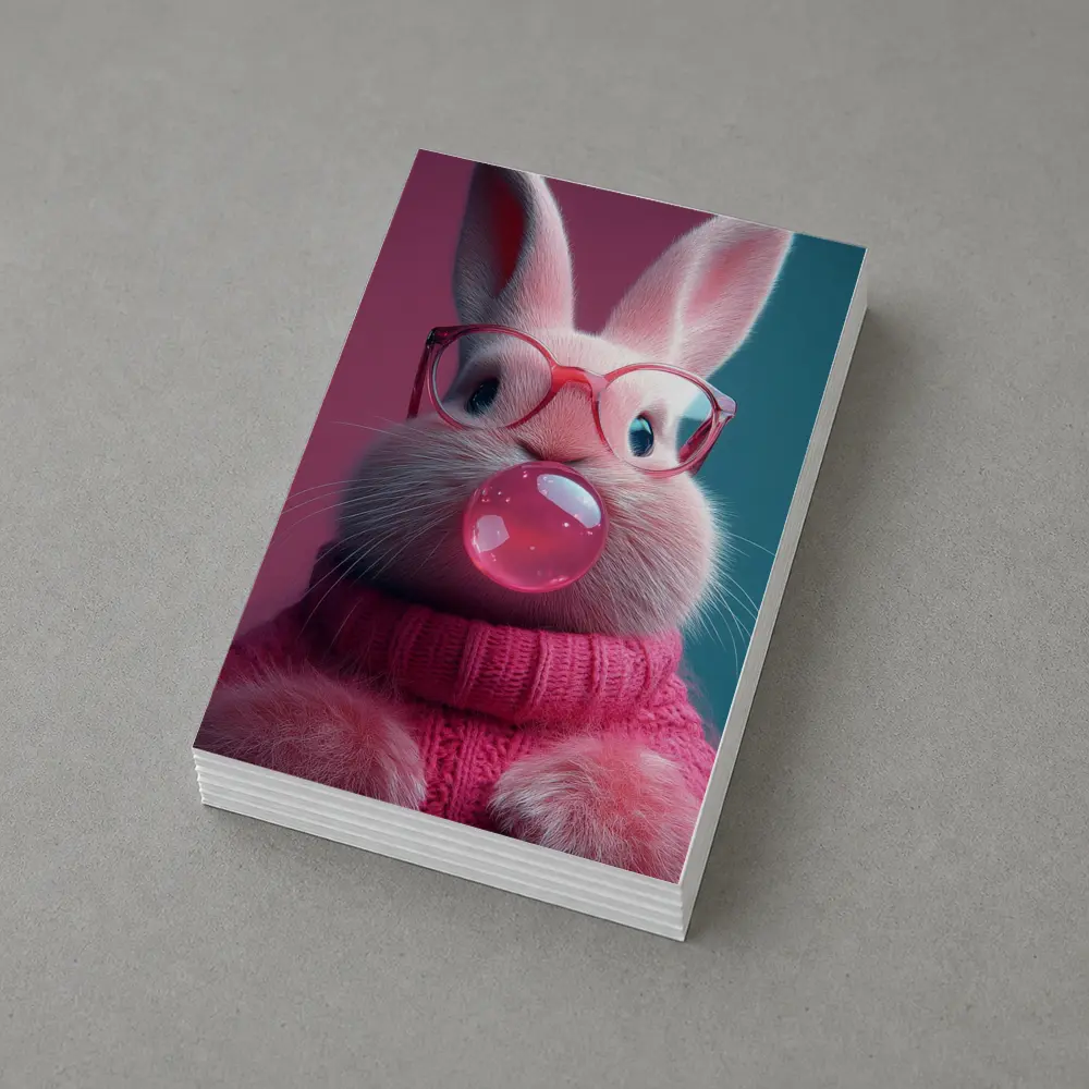 Pink Bunny Blowing Bubble Gum Art – Postcards