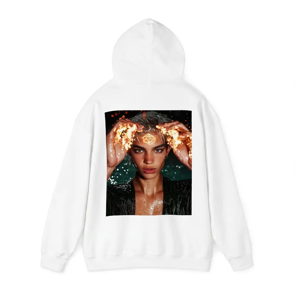Young Man Fire Hands Mystical Dark Portrait – Hoodies