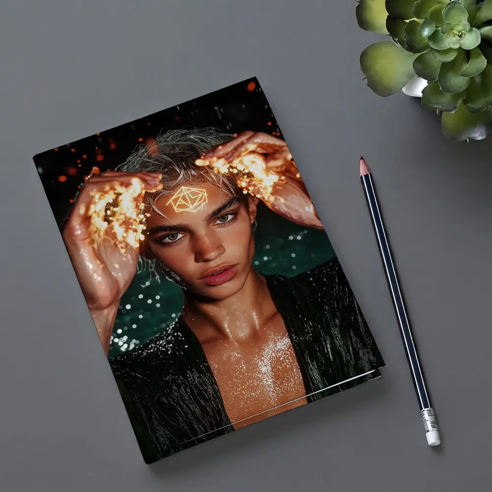 Young Man Fire Hands Mystical Dark Portrait – Notebooks