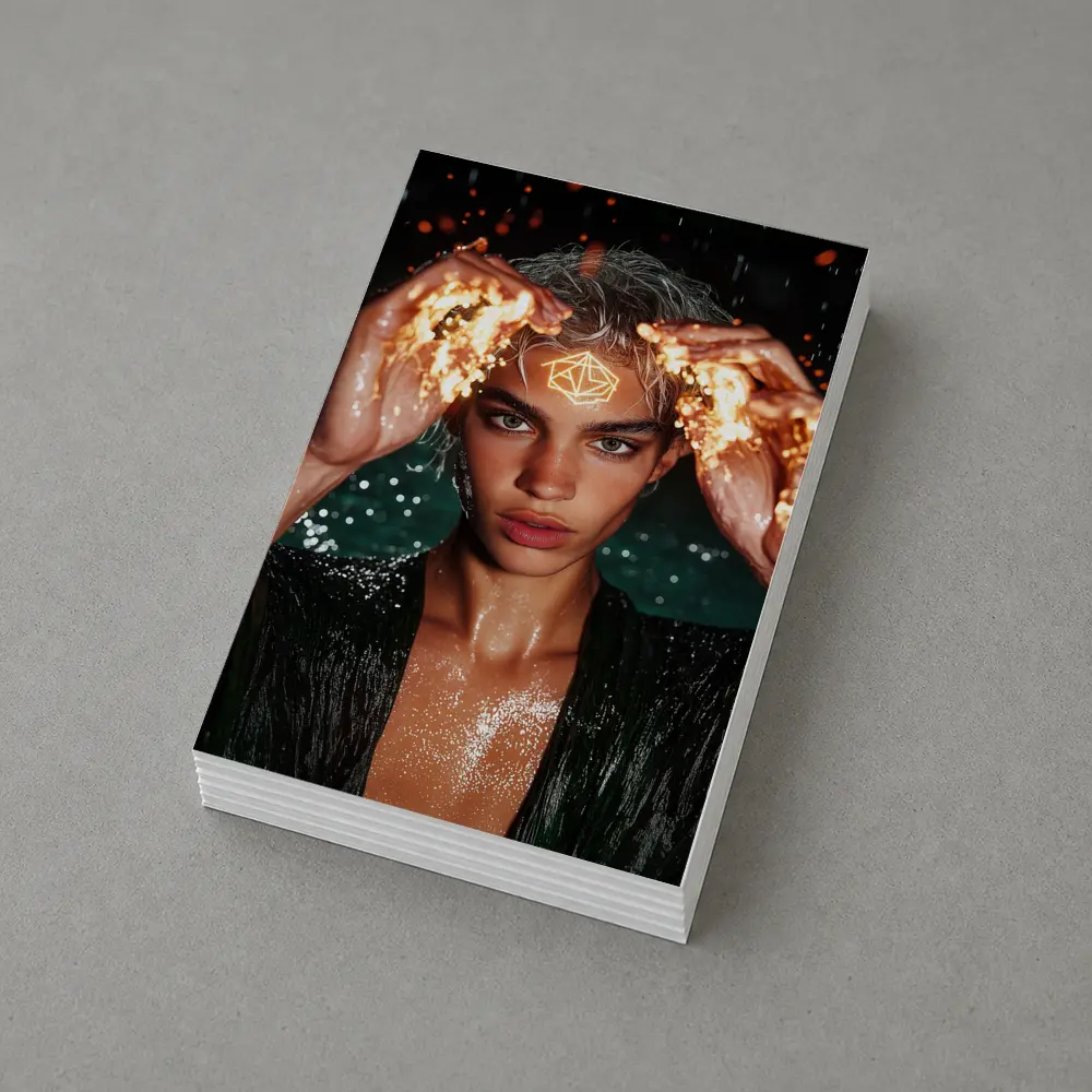 Young Man Fire Hands Mystical Dark Portrait – Postcards
