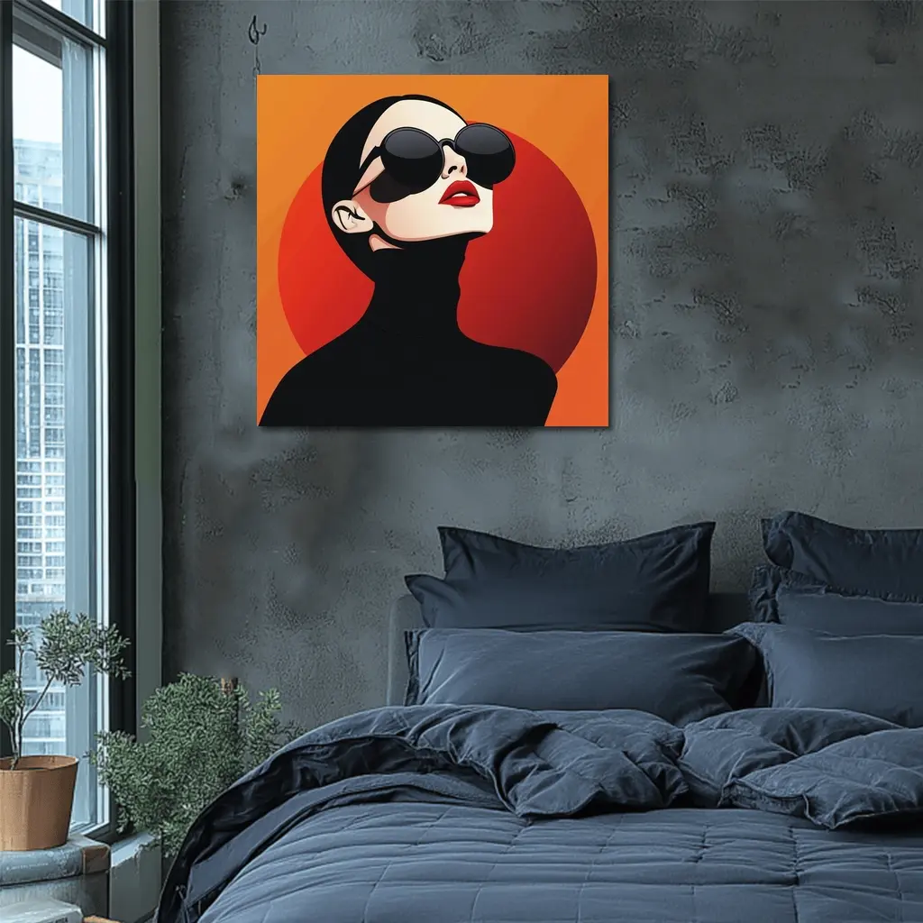 Fashion Woman Sunglasses Red Orange Background – Wall Art