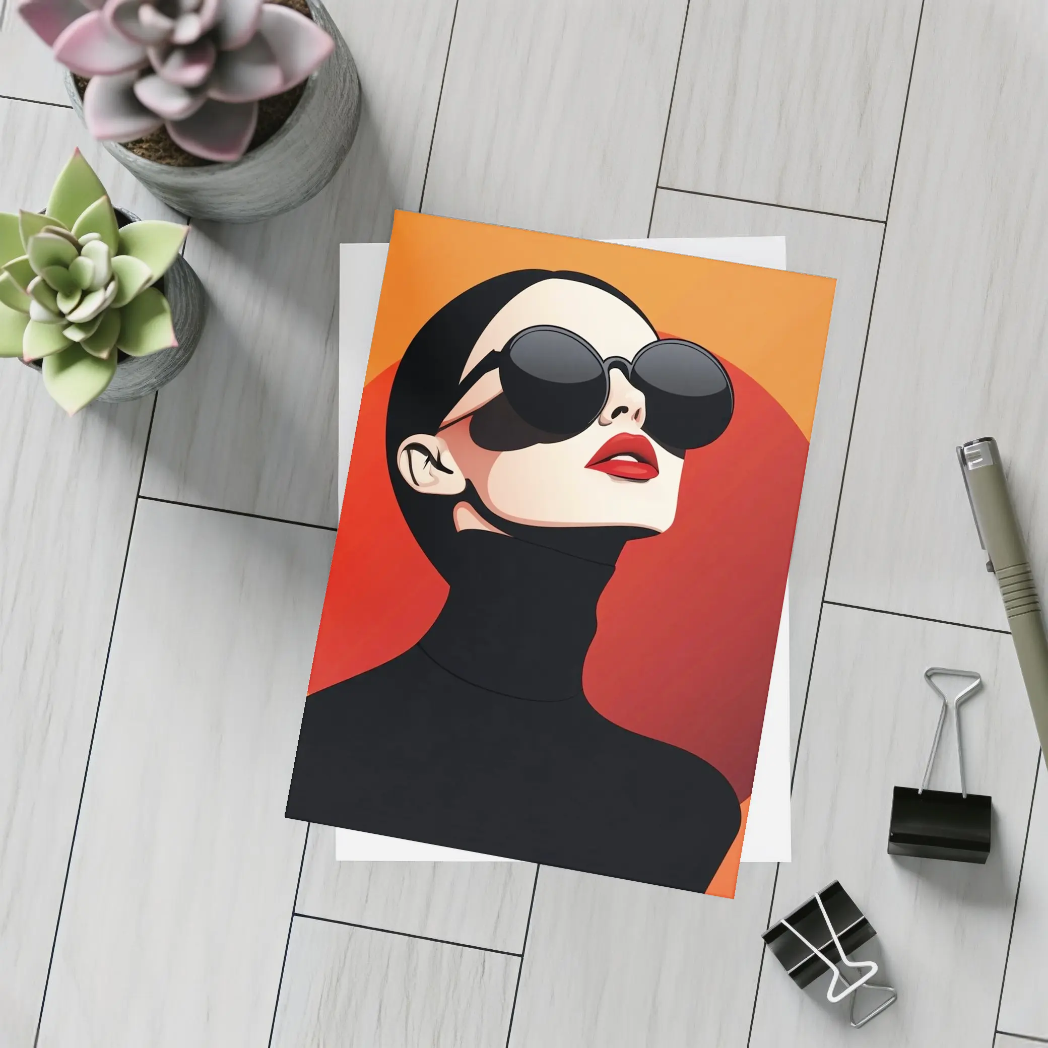 Fashion Woman Sunglasses Red Orange Background – Postcards