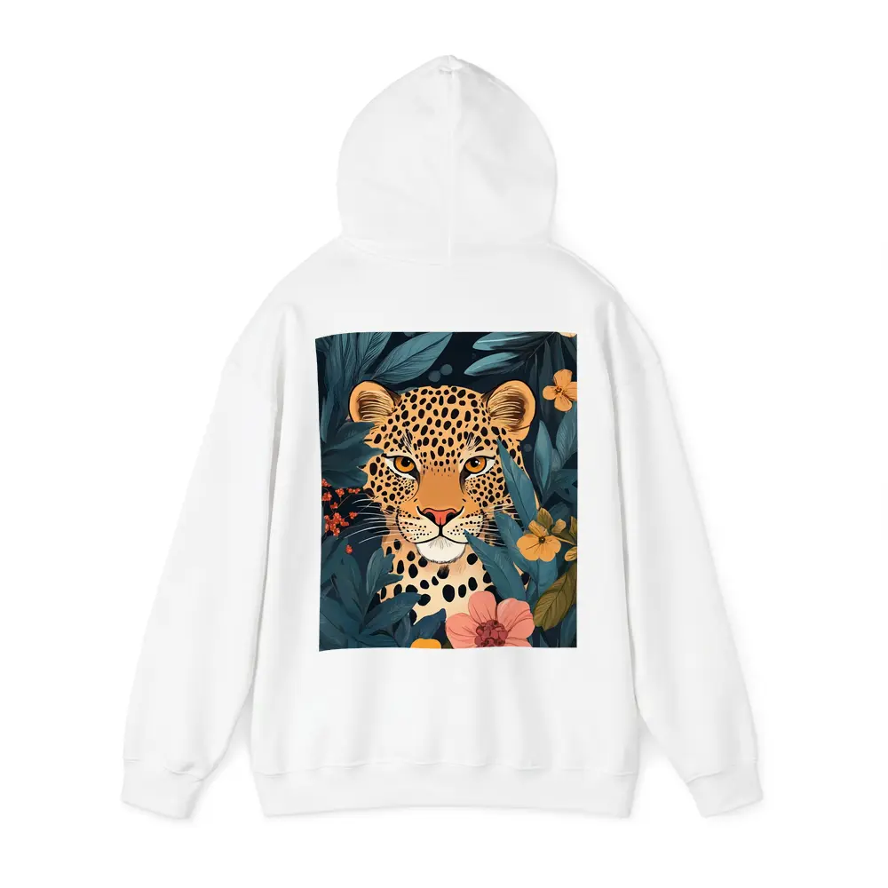 Leopard Portrait Tropical Flowers Dark Background – Hoodies