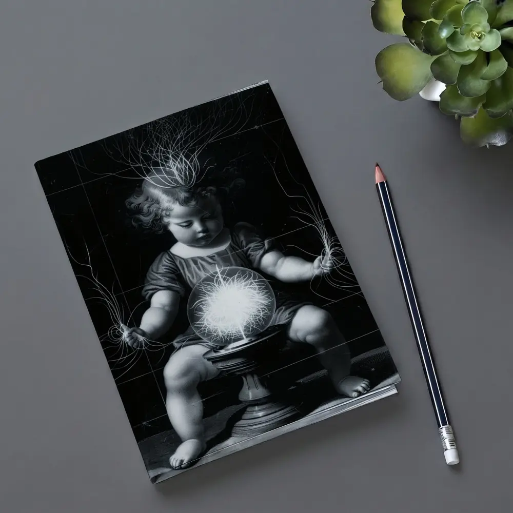 Child with Glowing Energy Ball Black Background – Notebooks
