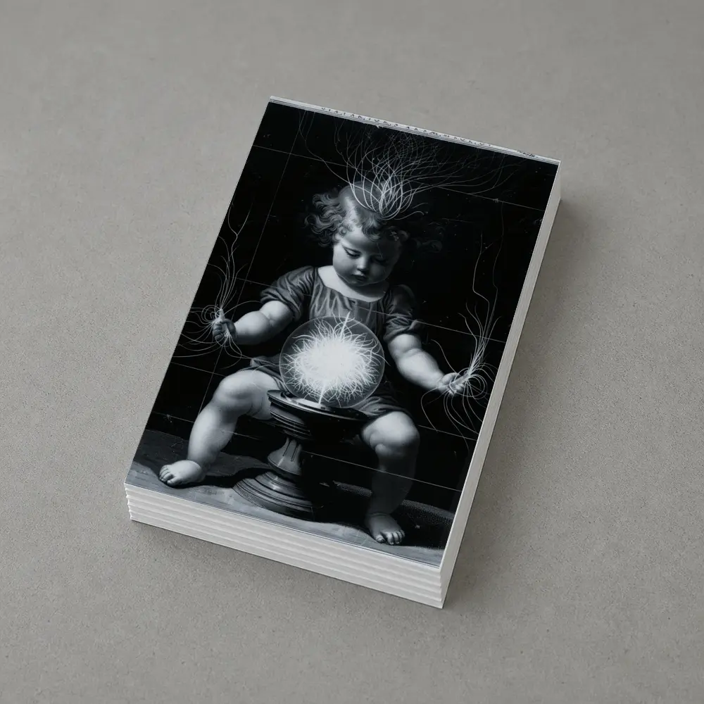 Child with Glowing Energy Ball Black Background – Postcards