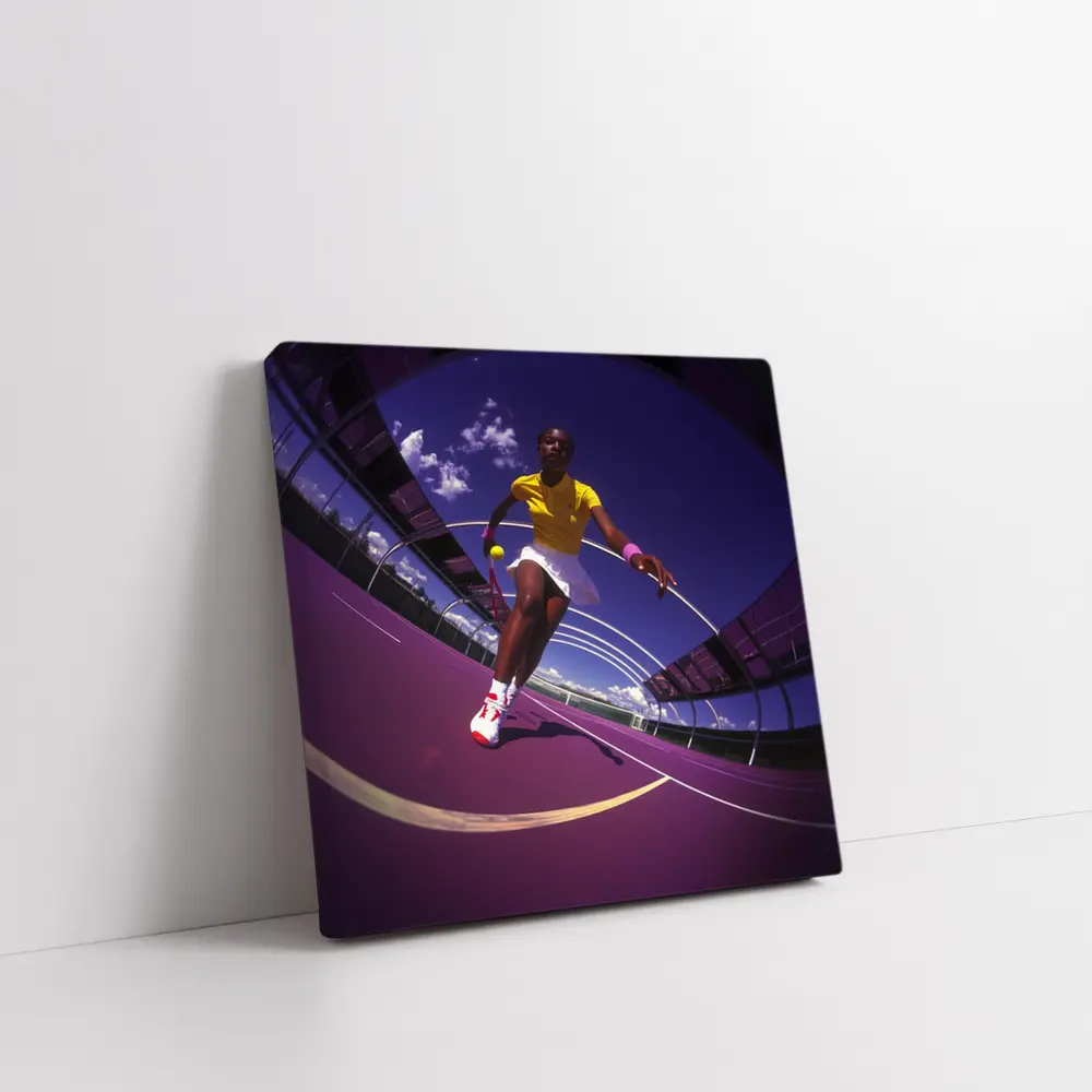 Tennis Player On Purple Court Fisheye – Wall Art