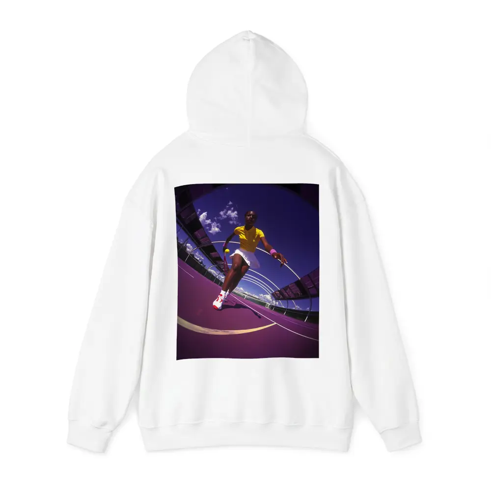Tennis Player On Purple Court Fisheye – Hoodies