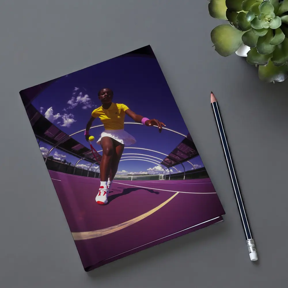Tennis Player On Purple Court Fisheye – Notebooks