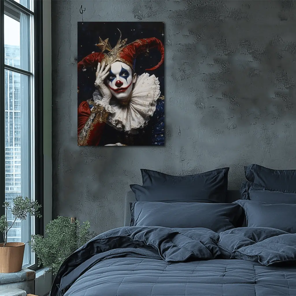 Sad Jester Clown Dark Starry Night – Wall Art