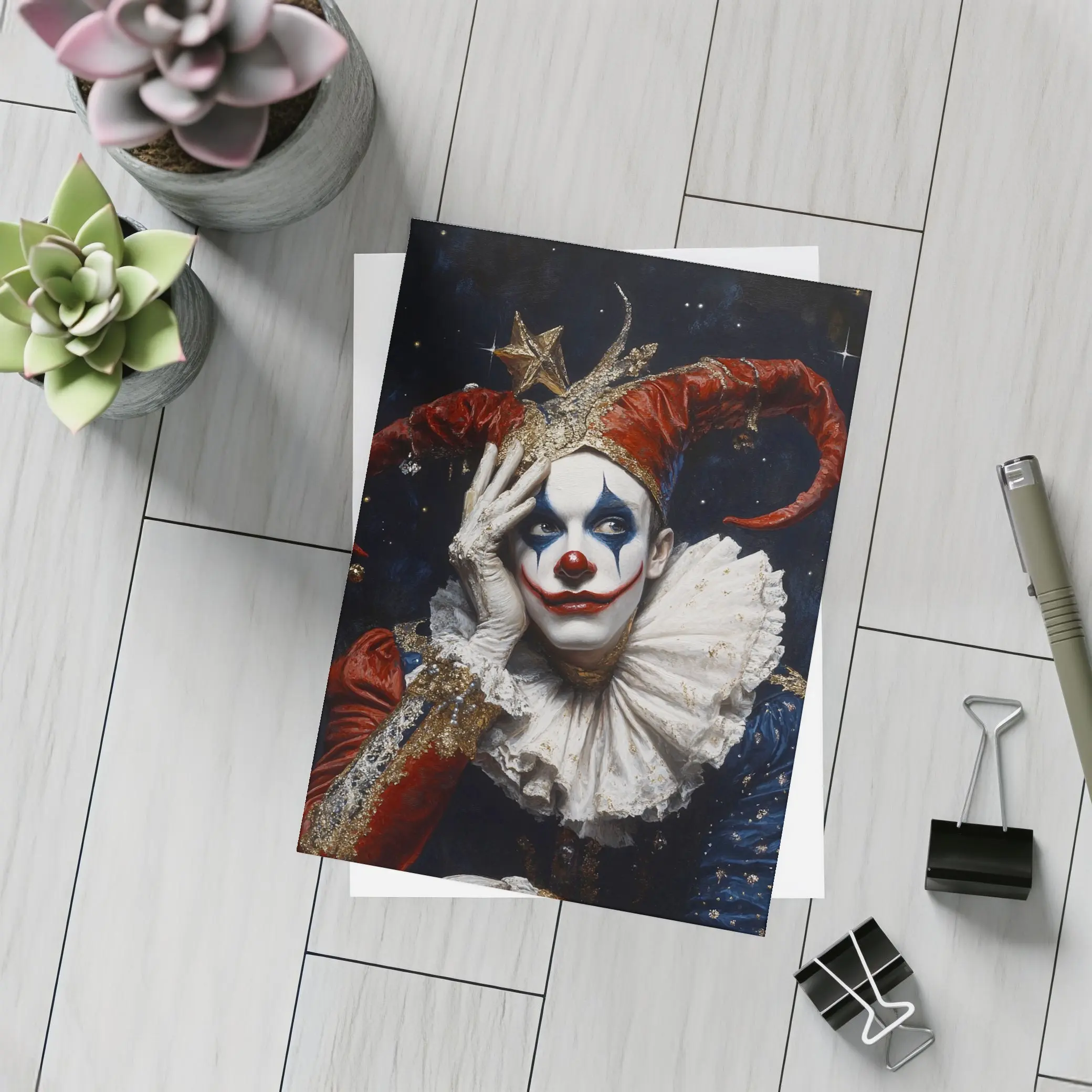 Sad Jester Clown Dark Starry Night – Postcards