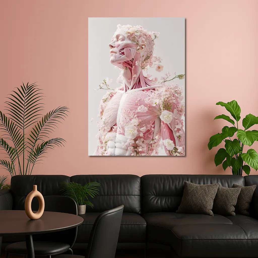 Floral Anatomy Figure Pink Flowers Surreal Art – Wall Art