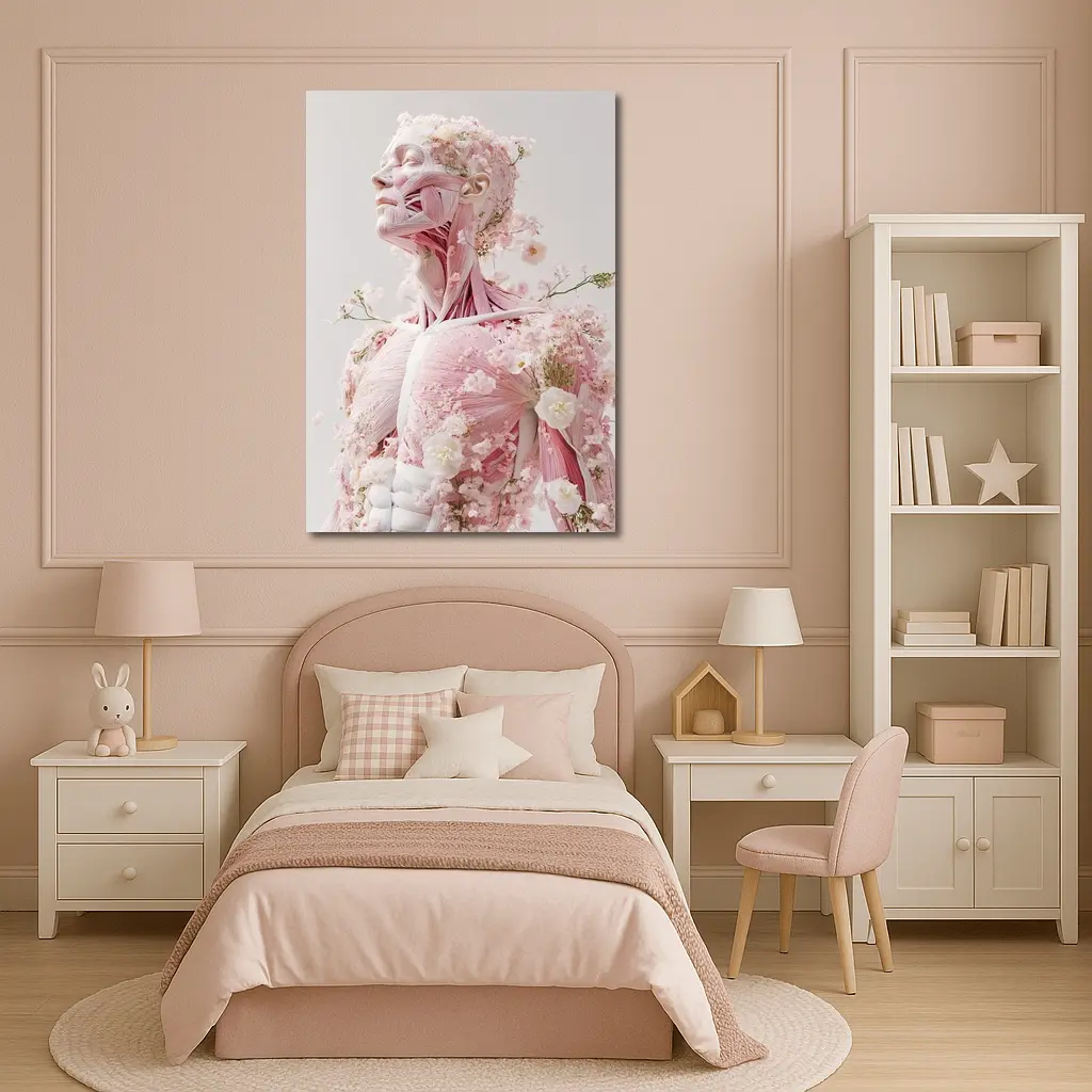 Floral Anatomy Figure Pink Flowers Surreal Art – Wall Art