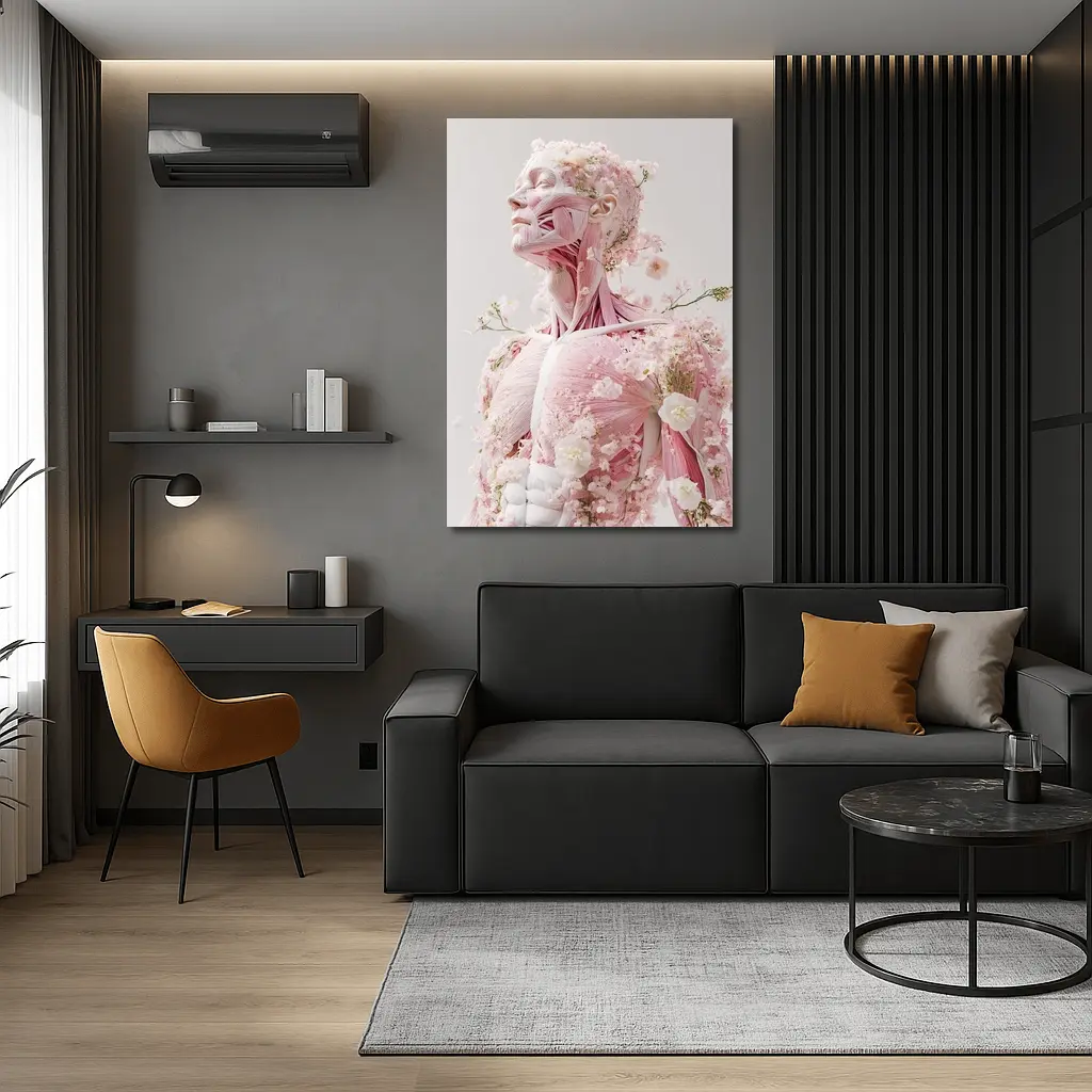 Floral Anatomy Figure Pink Flowers Surreal Art – Wall Art