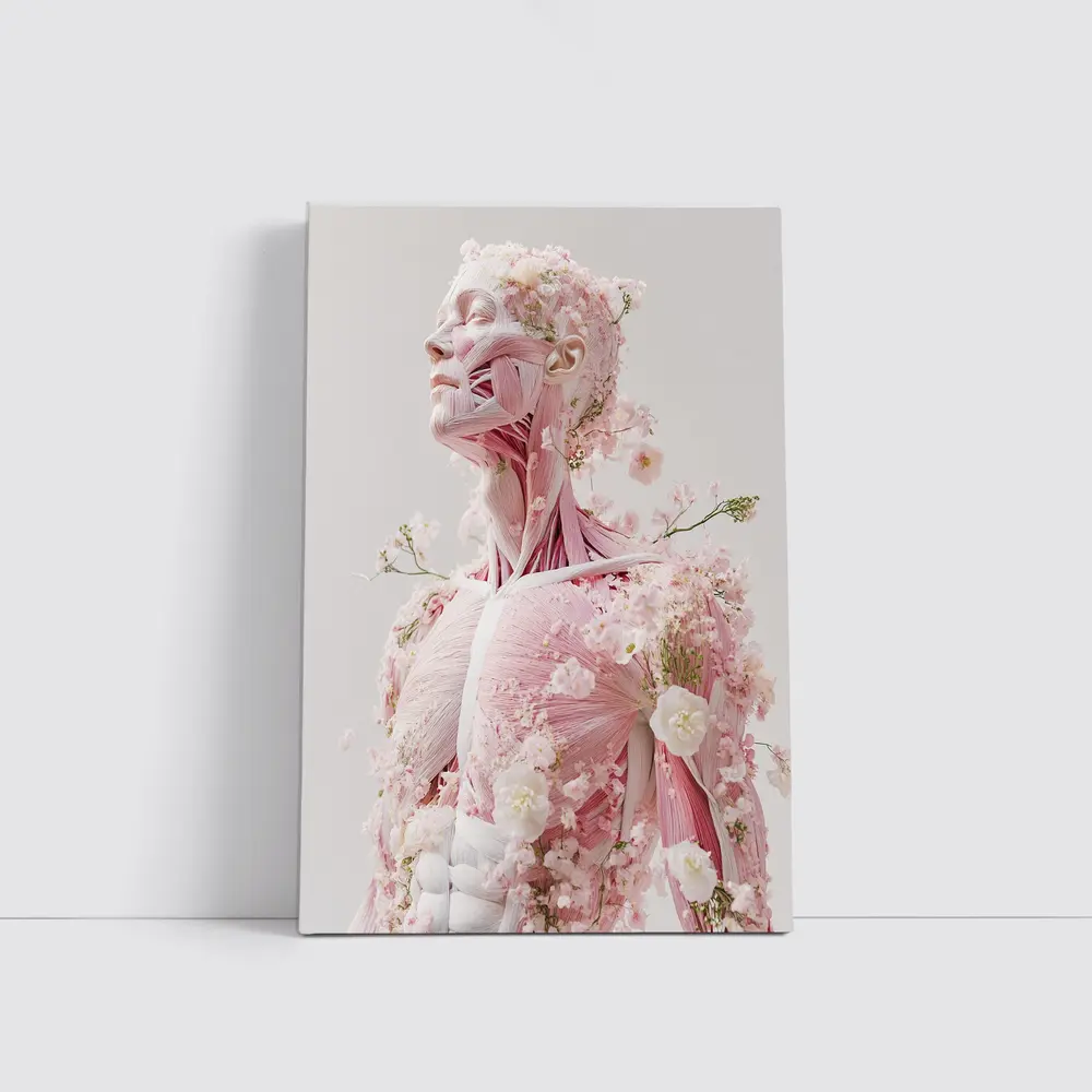 Floral Anatomy Figure Pink Flowers Surreal Art – Wall Art