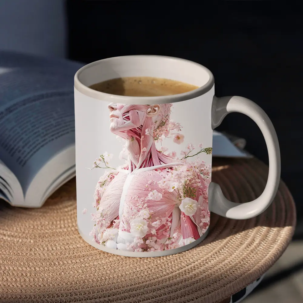 Floral Anatomy Figure Pink Flowers Surreal Art – Mugs