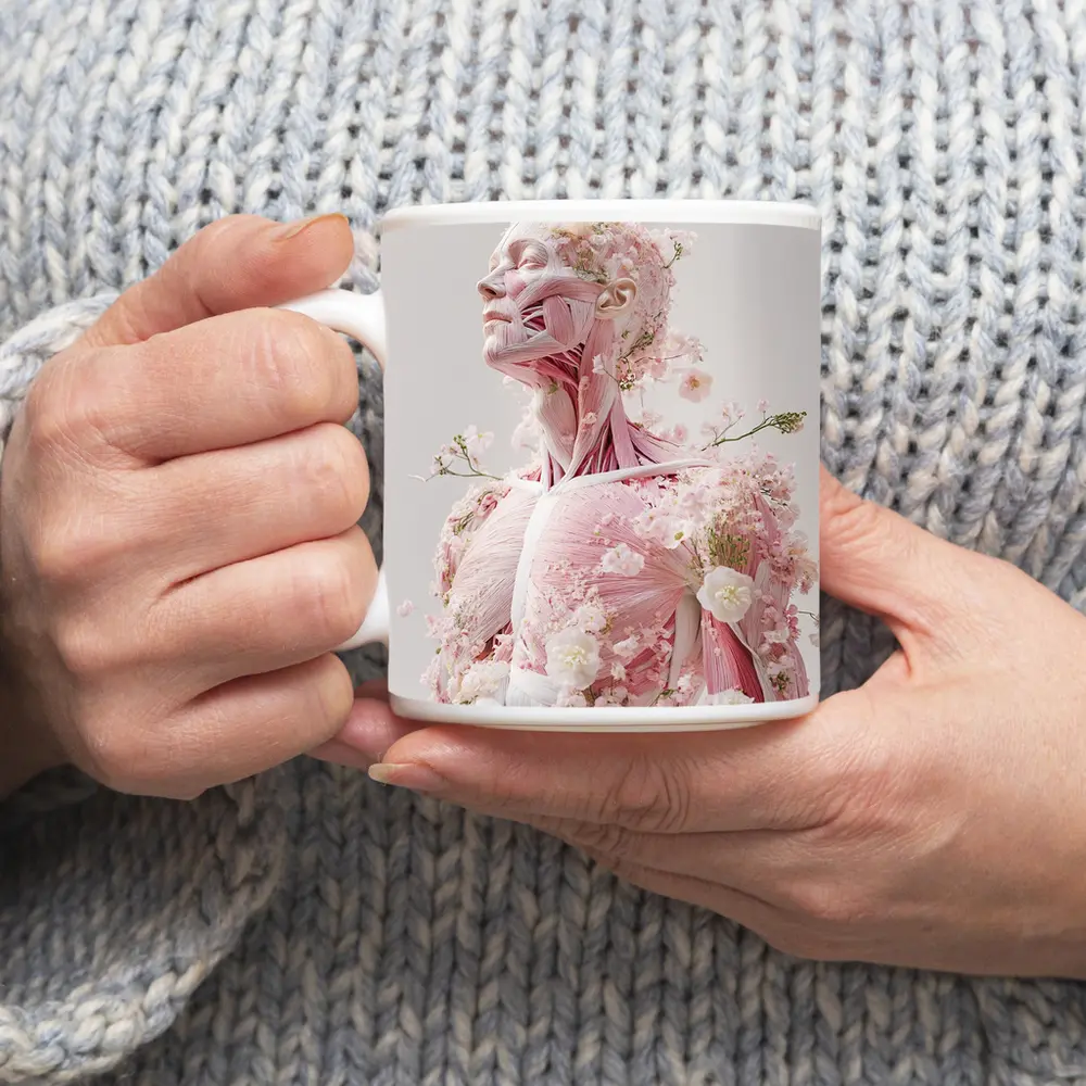 Floral Anatomy Figure Pink Flowers Surreal Art – Mugs