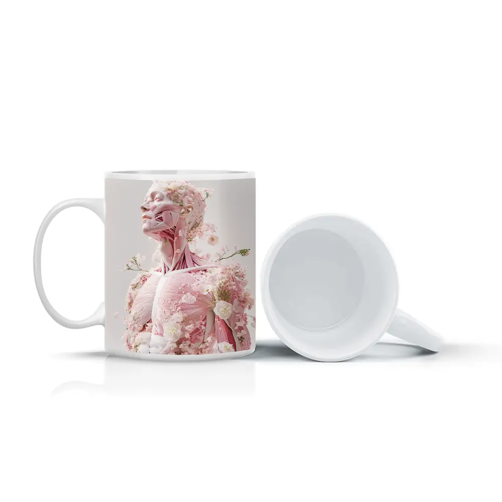 Floral Anatomy Figure Pink Flowers Surreal Art – Mugs