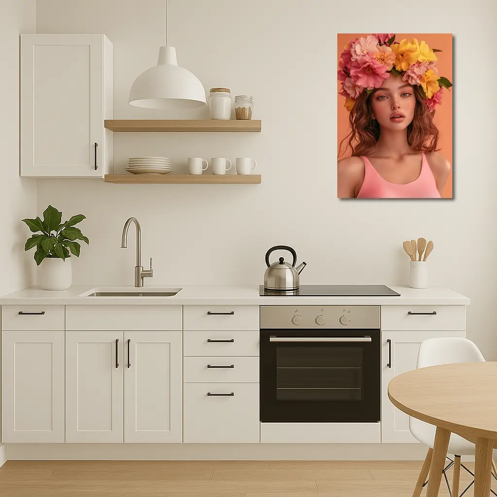 Woman Flower Crown Pink Peony Yellow Blooms – Wall Art