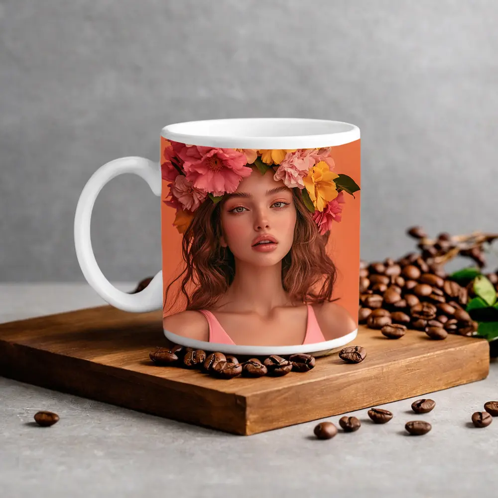 Woman Flower Crown Pink Peony Yellow Blooms – Mugs