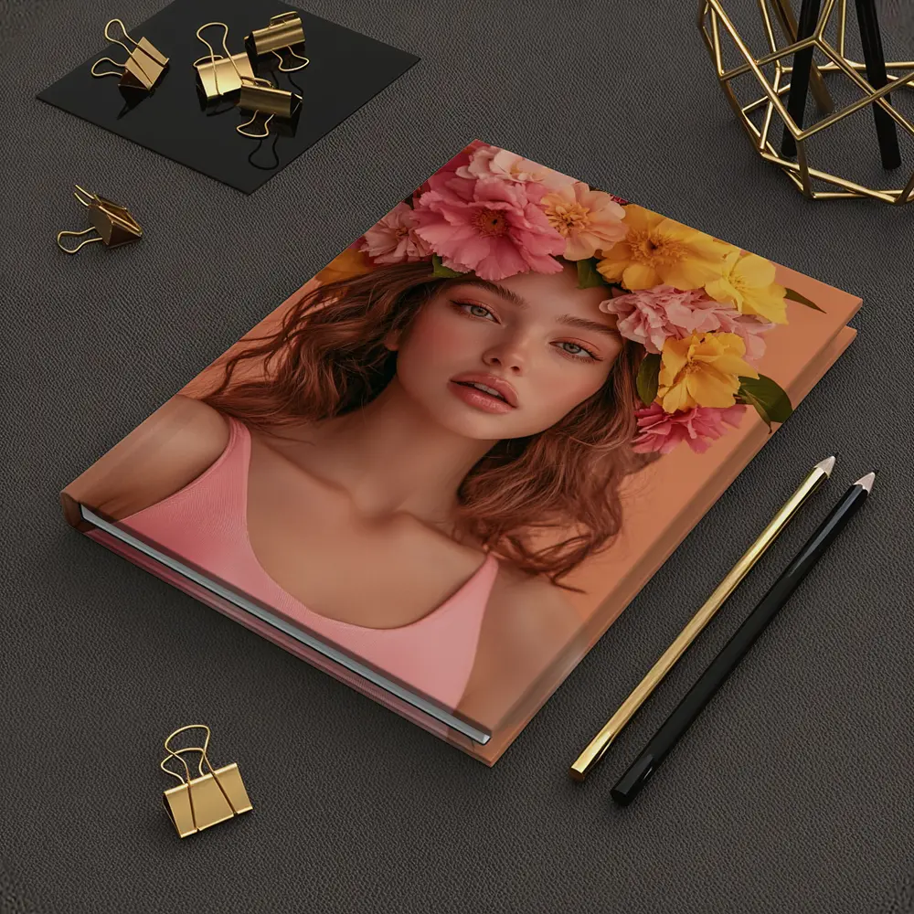Woman Flower Crown Pink Peony Yellow Blooms – Notebooks