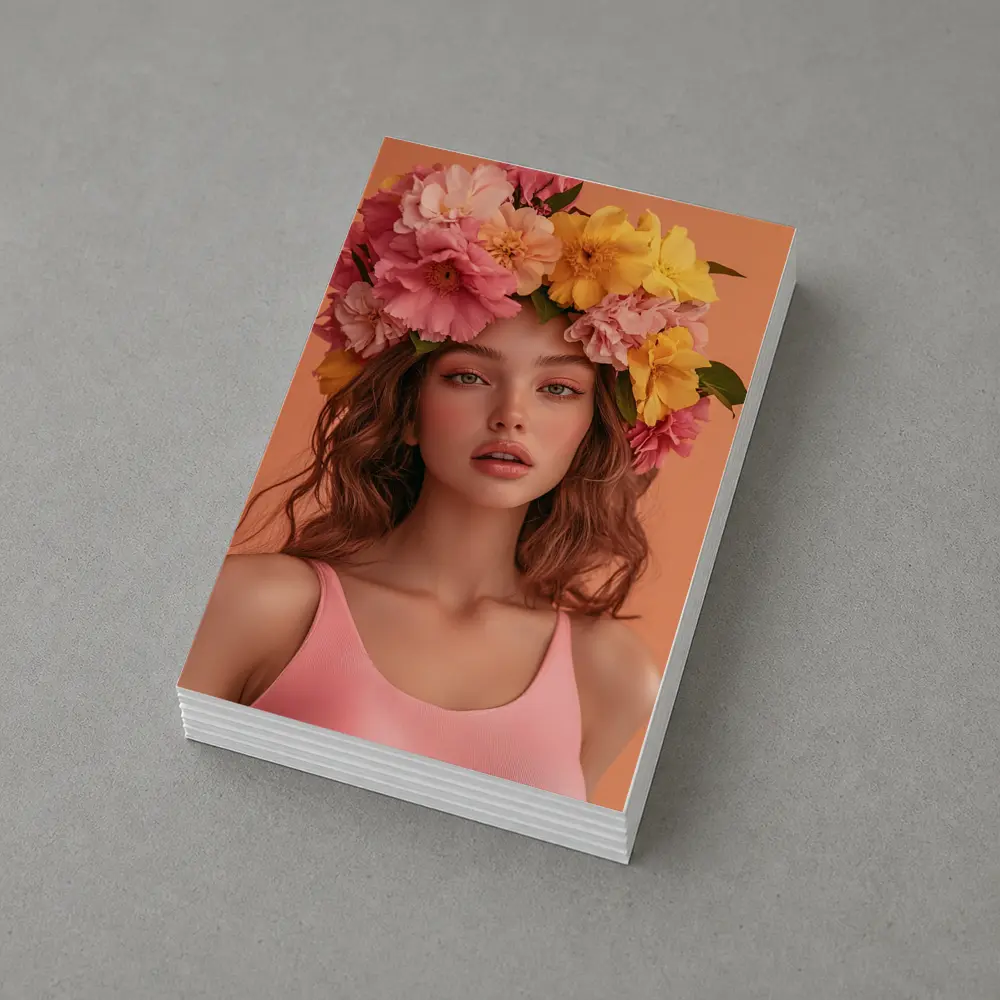 Woman Flower Crown Pink Peony Yellow Blooms – Postcards