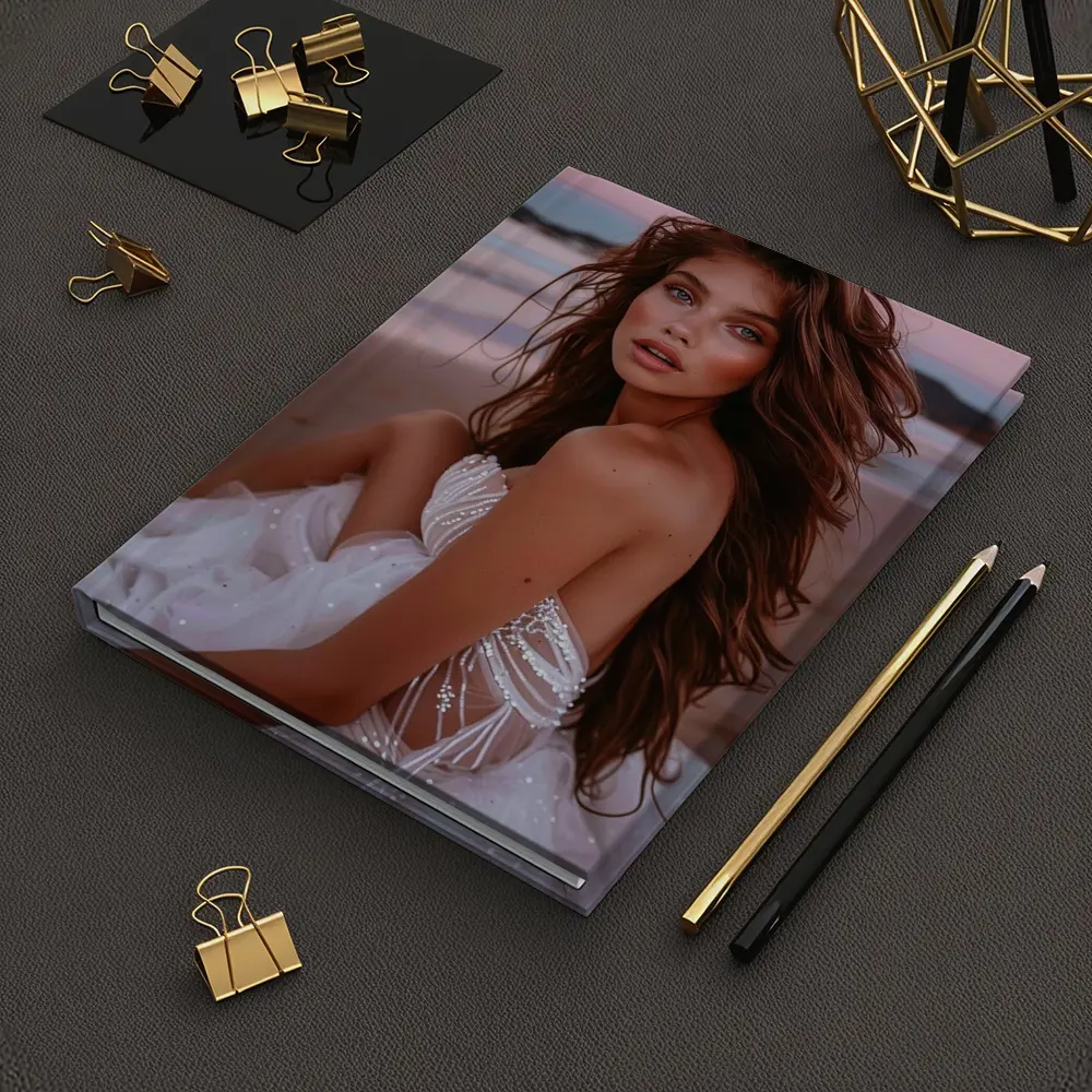 Young Woman White Dress Pink Beach Sunset – Notebooks