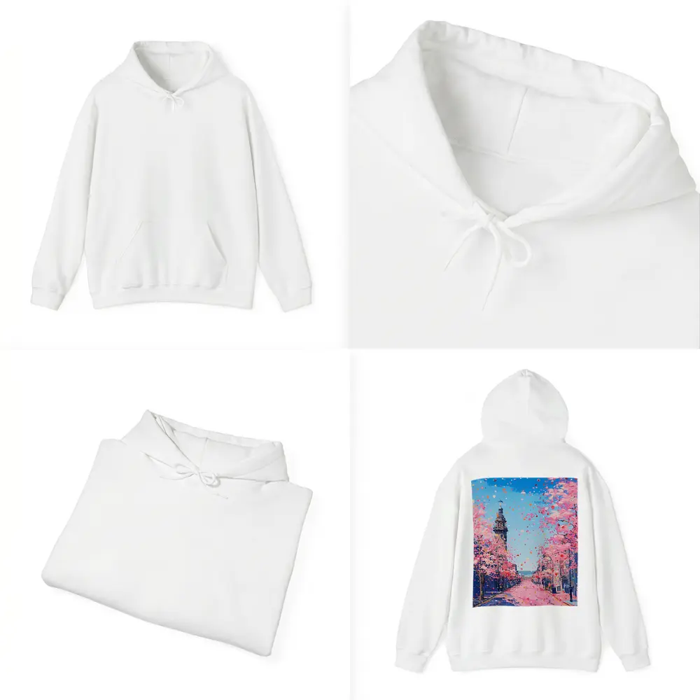 Cherry Blossom Street Scene Oil Painting – Hoodies