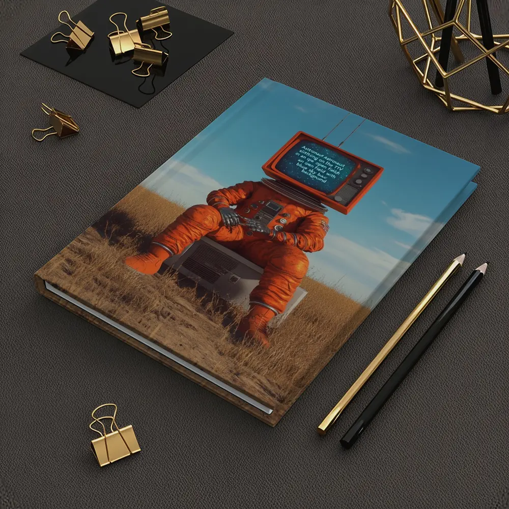 Astronaut TV Head Sitting Open Field – Notebooks