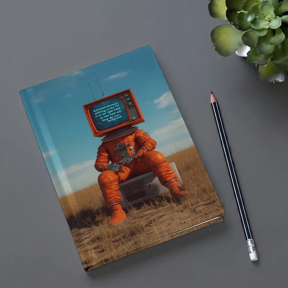 Astronaut TV Head Sitting Open Field – Notebooks