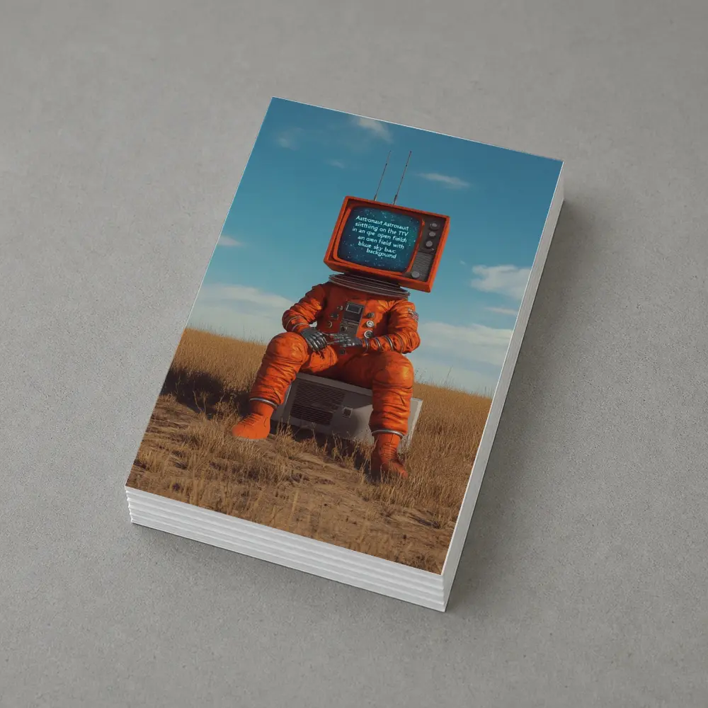 Astronaut TV Head Sitting Open Field – Postcards