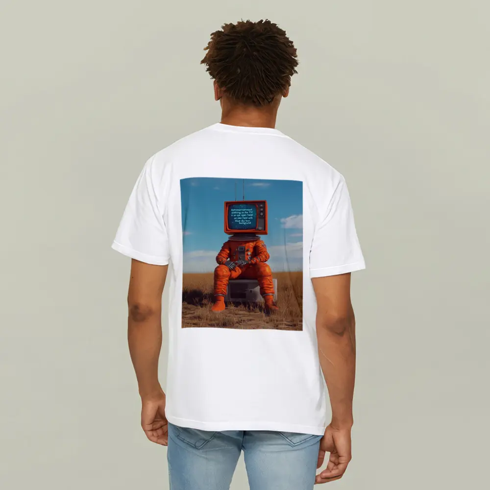 Astronaut TV Head Sitting Open Field – T-Shirts