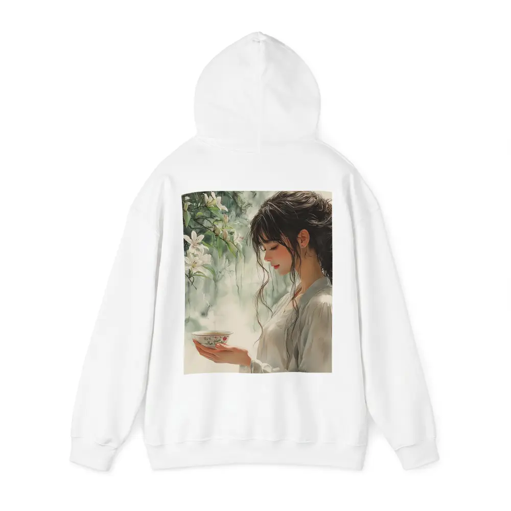 Woman Holding Tea Cup White Lilies – Hoodies